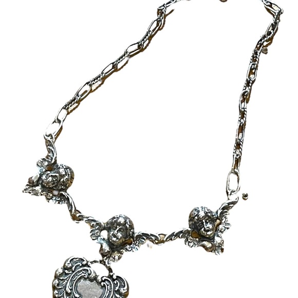 Vintage Art Deco Victorian T Foree Hunsicker Cherub Angel Sterling necklace RARE - Picture 4 of 16